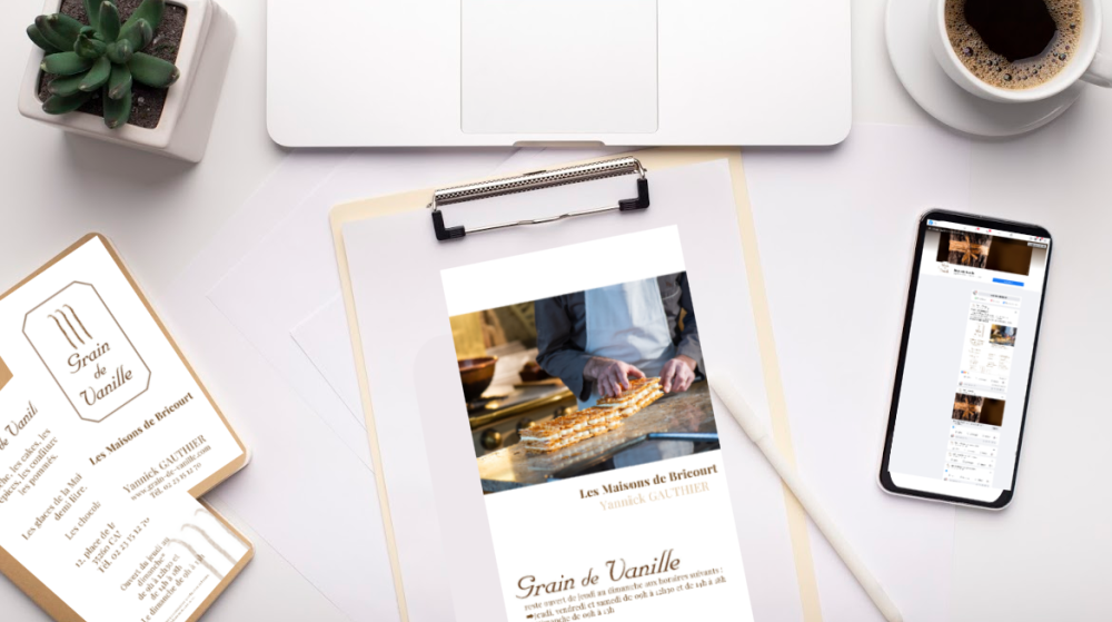 Travail fait sur la pâtisserie Grain de Vanille à Cancale, print et web